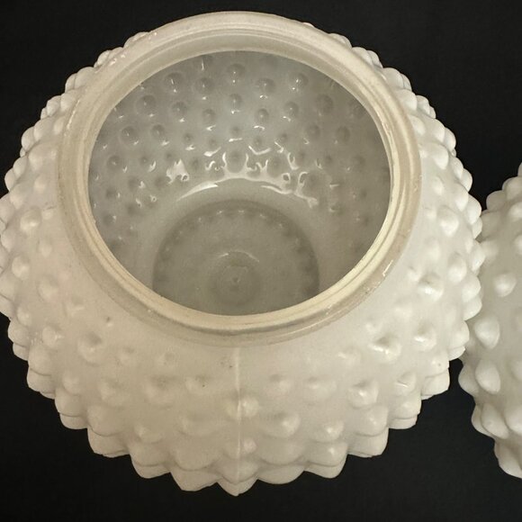 Vintage MCM White Hobnail Milk Glass Globe Lamp Shades Light Covers Pair 3.25" - Picture 10 of 11